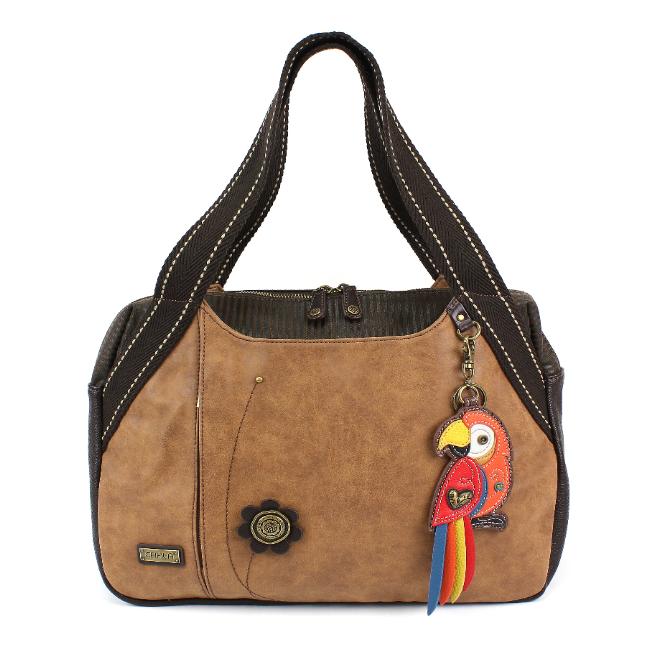 CHALA Bowling Bag Red Parrot Handbag Animal Theme Purse Brown