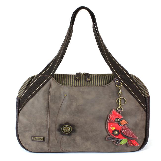 CHALA Bowling Bag Stone Gray Cardinal Handbag Red Bird Purse
