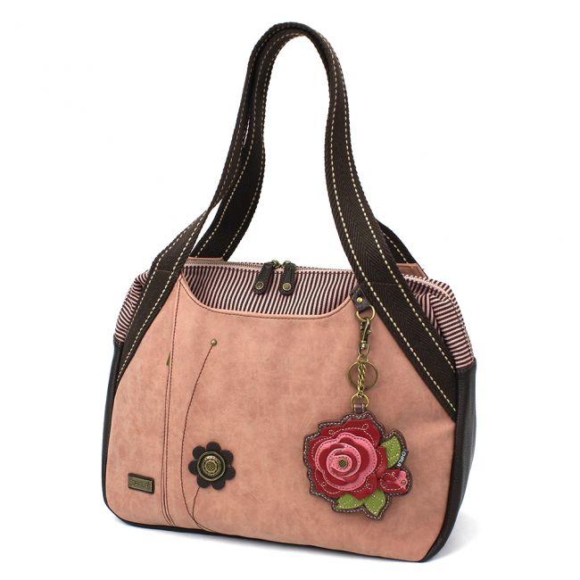 CHALA Bowling Bag with Red Rose Handbag Purse Dusty Rose