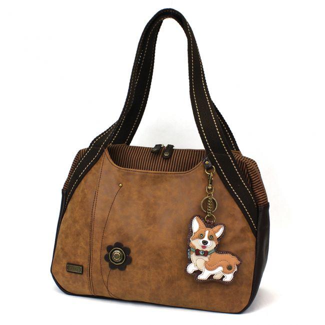CHALA Brown Bowling Bag Corgi Dog Handbag Purse Animal Theme Shoulder Bag