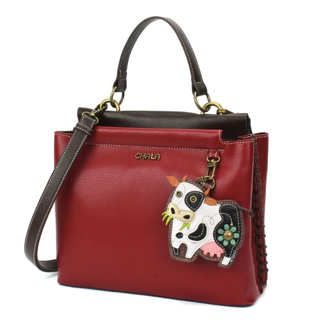CHALA Charming Satchel Cow Handbag Purse is the most adorable shoulder bag you will ever carry. Adorn with an cow, it sure to be the perfect gift for any farm lover!
