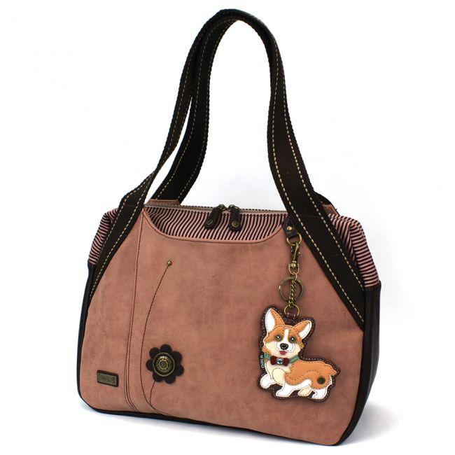 CHALA Corgi Bowling Bag Dusty Rose Handbag with Corgi Dog Purse Animal Themed