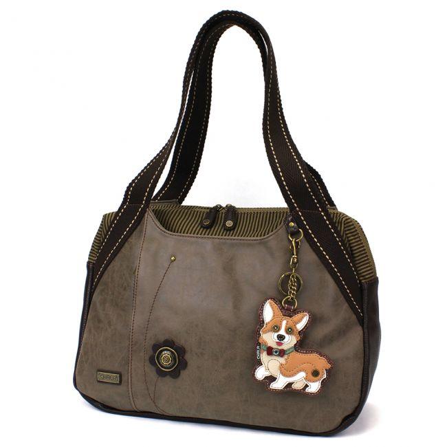 CHALA Corgi Bowling Bag Stone Gray Dog Handbag Purse Animal Themed