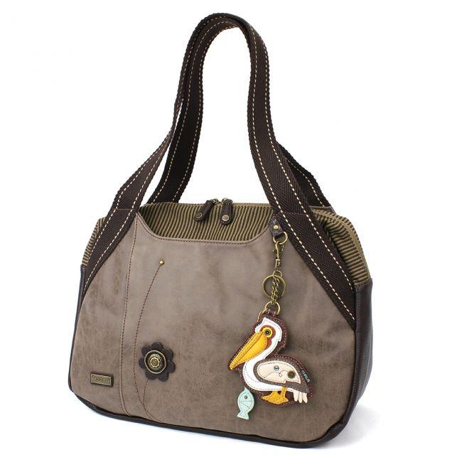 CHALA Pelican Stone Gray Bowling Bag Handbag Purse with Pelican