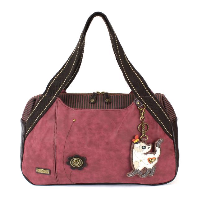 CHALA Siamese Cat Bowling Bag Handbag Animal Theme Purse Burgundy