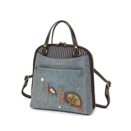 CHALA Turtle Backpack Handbag Purse, perfect for the ocean and sea lovers, adorn with momma and baby turtle to love
