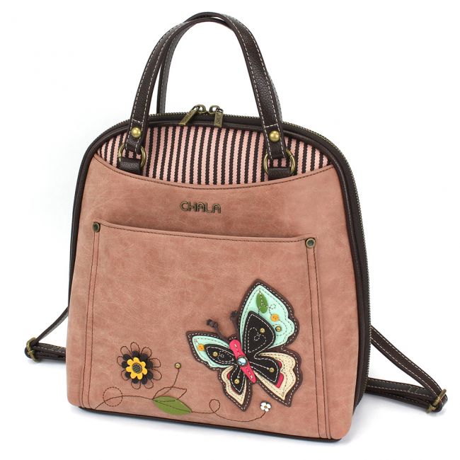 Chala Butterfly Backpack in Dusty Rose is a beautiful backpack shoulder bag for butterfly lovers. 