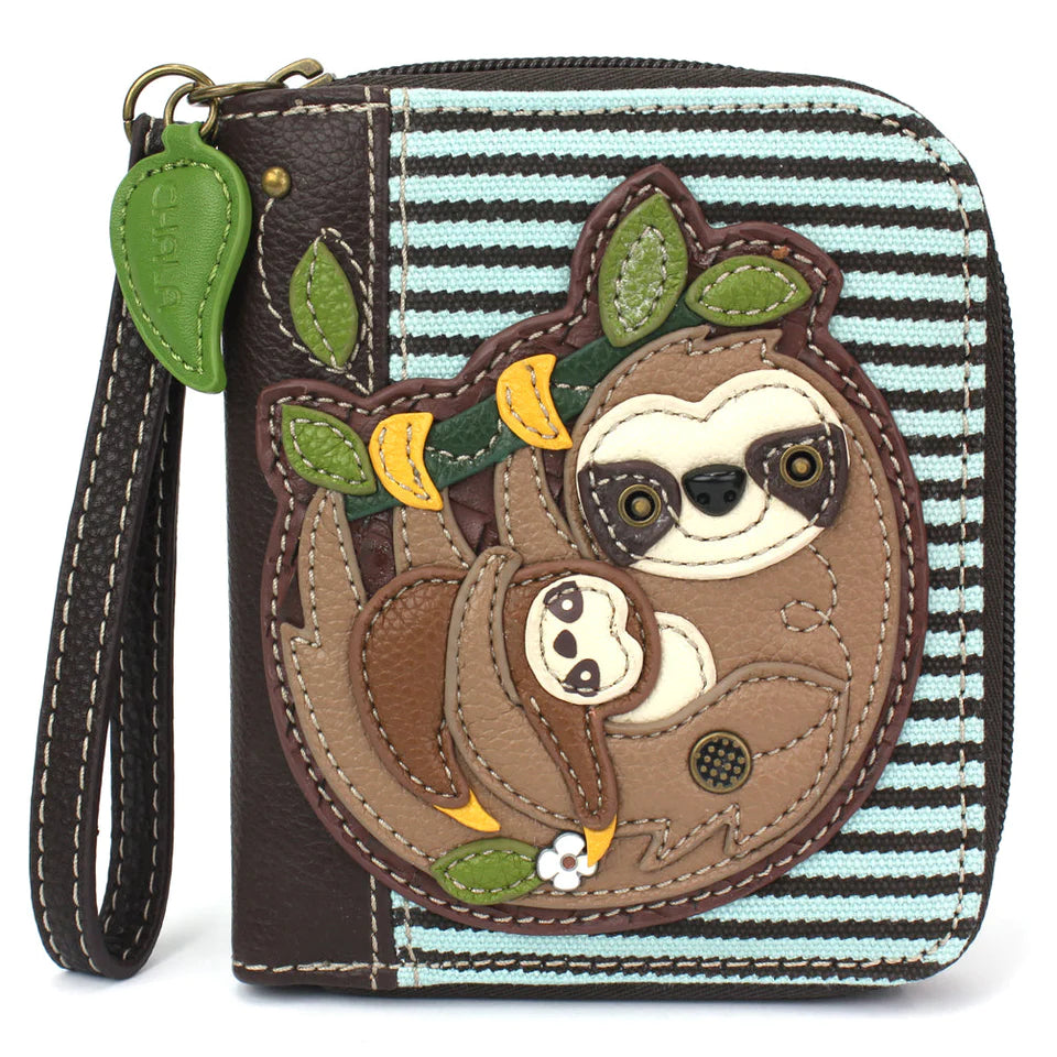 Chala Zip Around Sloths Wallet Wristlet is the perfect gift for Sloth lovers.