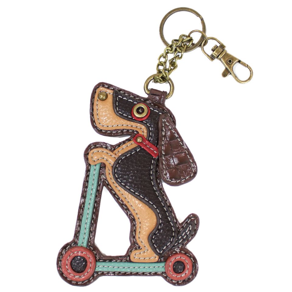 CHALA Wiener Dog Scooter Key Fob, Coin Purse, Purse Charm - Enchanted Memories, Custom Engraving & Unique Gifts