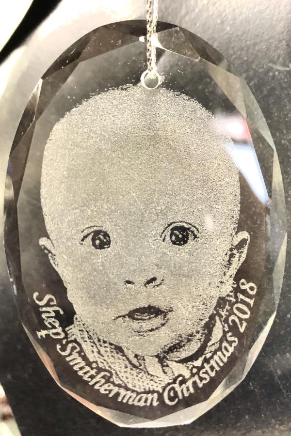 Engraved Crystal Baby's First Christmas Photo Ornament etched with your baby’s picture Personalized 1st Christmas Ornament | Enchanted Memories, Custom Engraving