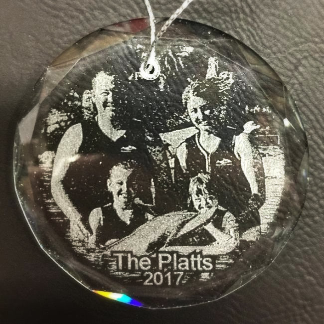 Engraved Crystal Family Christmas Ornament Personalized with Your Favorite Family Photo, Etched Picture Ornament | Enchanted Memories, Custom Engraving