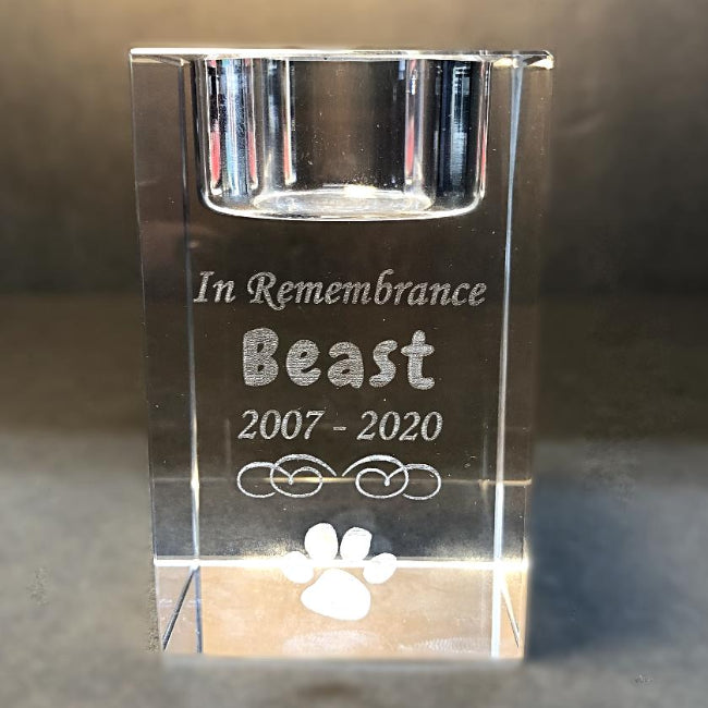 Engraved Crystal Pet Memorial Candle Holder for Your Beloved Best Friend Dog Memorial Ornament Cat Sympathy Gift
