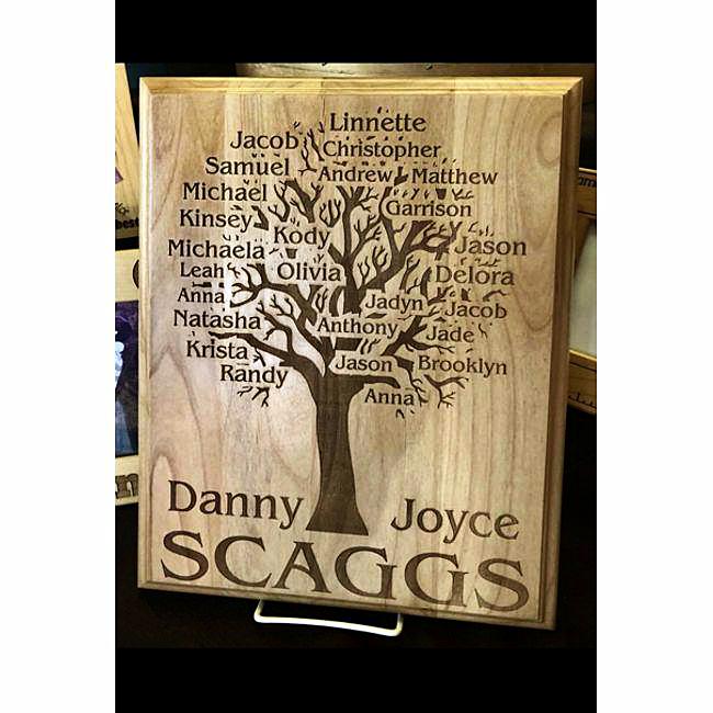 Engraved Family Tree Wooden Plaque with All the Family Names Personalized into the Wood | Enchanted Memories, Custom Engraving & Unique Gifts