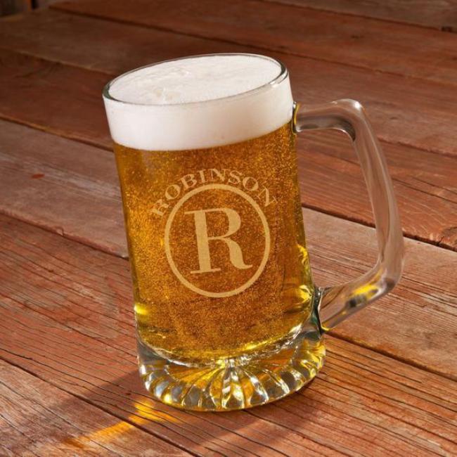 Engraved Heavy Duty Glass Beer Mug Engraved with your name, initials, wedding date for Weddings or Party
