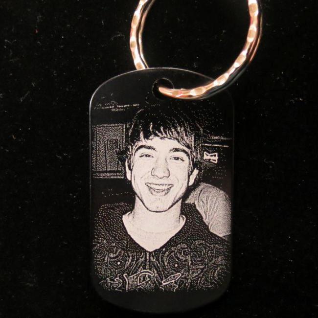 Engraved Memorial Photo Dog Tag Keychain or Necklace Pendant with Photograph of Loved One