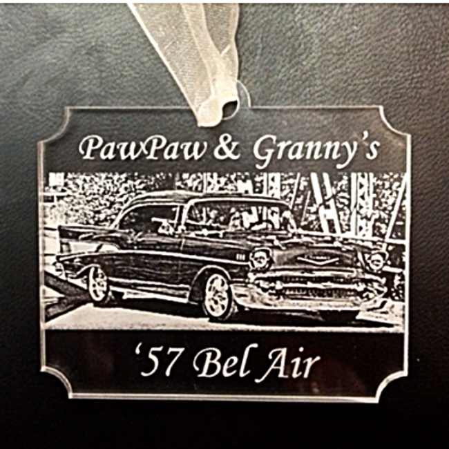 Engraved Photo of Home or Car on Christmas Ornament Acrylic | Enchanted Memories, Custom Engraving & Unique Gifts