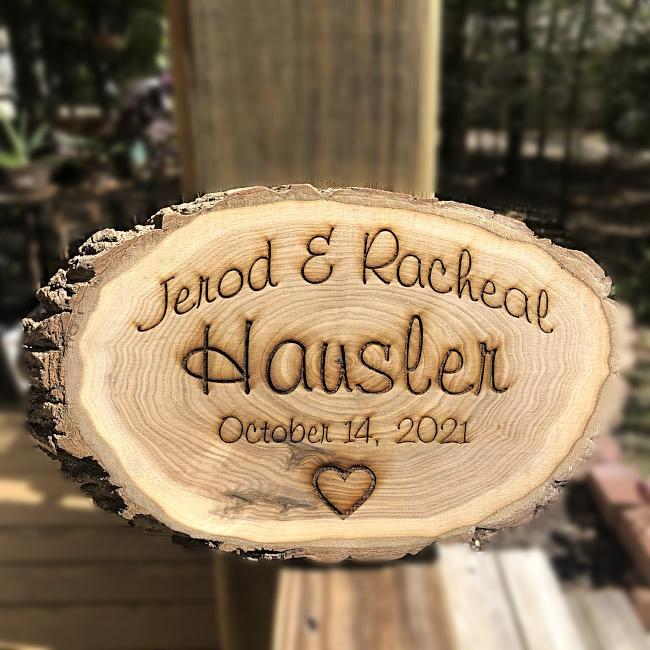 Personalized Wooden Oval Sign with Bark