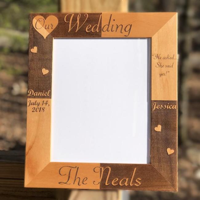 Engraved Wedding Wooden Picture Frame Personalized For Couples Perfect for Weddings or Anniversary 