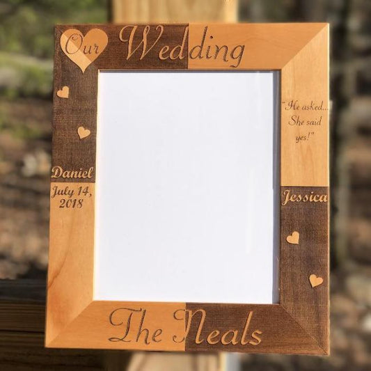 Engraved Wedding Wooden Picture Frame Personalized For Couples Perfect for Weddings or Anniversary 