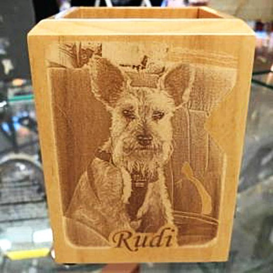 Engraved Wooden Pen Box with Photograph Photo Gift Personalized for Your Desk | Enchanted Memories, Custom Engraving & Unique Gifts