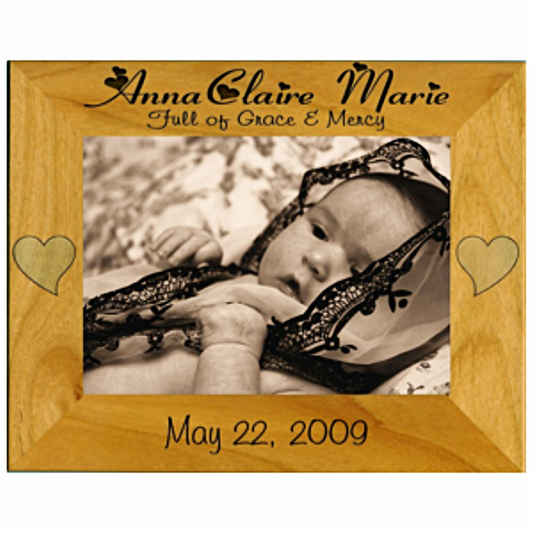 Engraved Wooden Picture Frame for Baby and Children Personalized with Name and Date