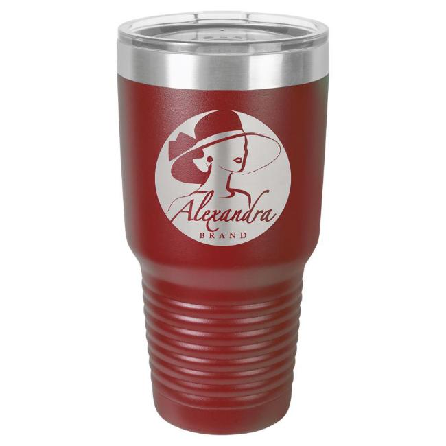 Engraved Yeti Style Insulated Tumbler Mug Stainless Steel Burgundy Maroon with Logo and Name