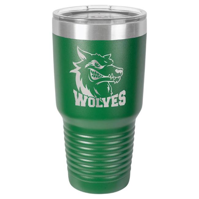 Engraved Yeti Style Insulated Tumbler Mug Stainless Steel Green with Logo and Name