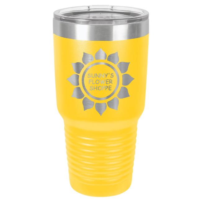Engraved Yeti Style Insulated Tumbler Mug Stainless Steel Yellow with Logo and Name