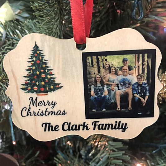 Custom Family Christmas Ornament with Picture is the perfect family photo gift for anyone in your family. All of our Custom Christmas Ornaments are made just the way you want them.