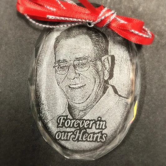 Forever In Our Hearts Christmas Ornament with Photo, Memorial Photo Christmas Ornament, Sympathy Picture Ornament | Enchanted Memories, Custom Engraving