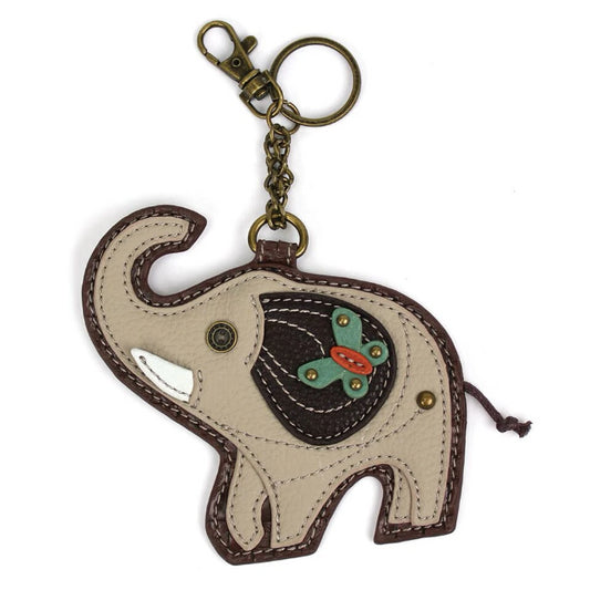 CHALA Gray Elephant Key Fob, Coin Purse, Purse Charm - Enchanted Memories, Custom Engraving & Unique Gifts