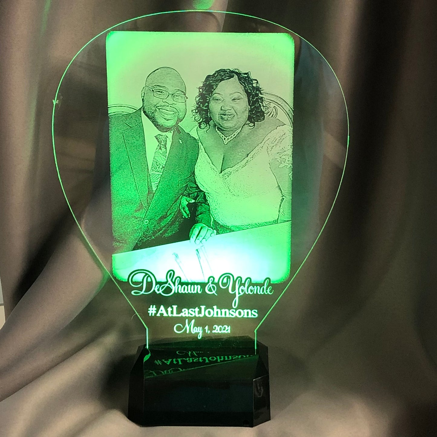 Our Anniversary Photo Multi-Colored Light Up Gift is such a fun personalized anniversary photo gift! Let us custom make this awesome present for anyone on your list from your favorite photo! You will love the way the multi-colored LED lights add a soft glow to your favorite picture. Our Personalized Multi-Colored Photo Light Up is a awesome affordable picture gift for yourself or anyone on your list.