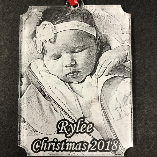 Personalized Baby's First Christmas Ornament Custom Made with Your Favorite Picture. The cutest ornament you'll ever find for your newborn child | Enchanted Memories Branson, Custom Engraving & Unique Gifts