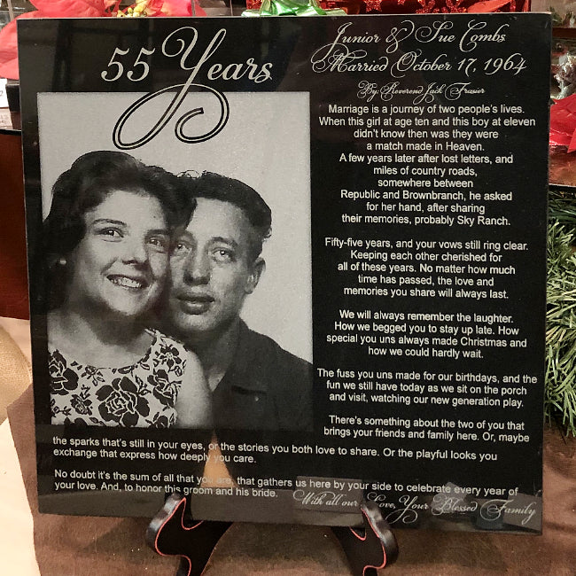 Marble Anniversary Photo Tile - Enchanted Memories, Custom Engraving & Unique Gifts