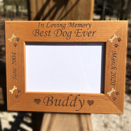 Engraved Wooden Memorial Pet Picture Frame - Enchanted Memories, Custom Engraving & Unique Gifts