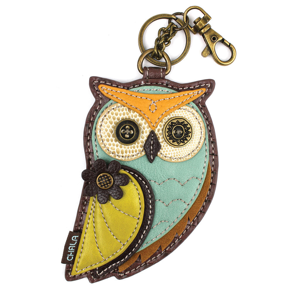 CHALA Owl Blue Key Fob, Coin Purse, Purse Charm - Enchanted Memories, Custom Engraving & Unique Gifts