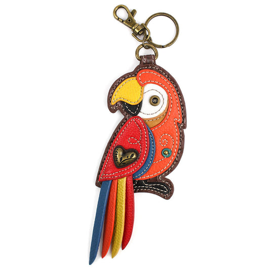 CHALA Parrot - Red Key Fob, Coin Purse, Purse Charm - Enchanted Memories, Custom Engraving & Unique Gifts
