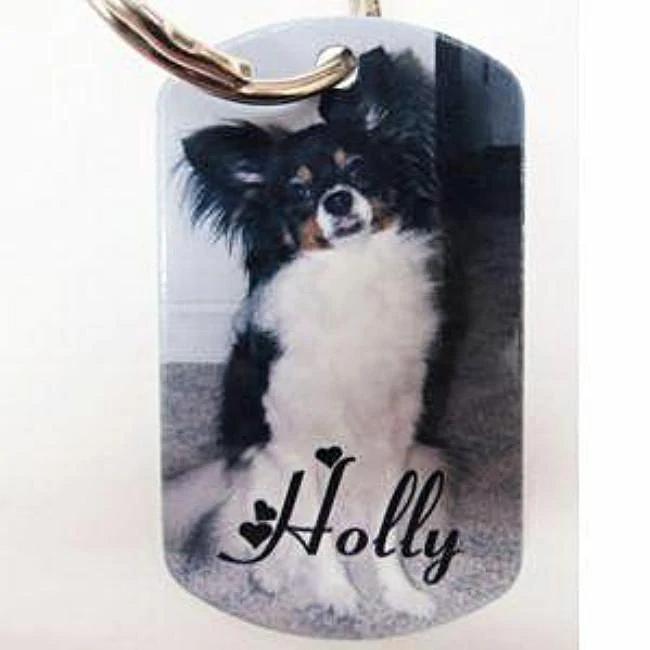 Custom Photo Dog Keychain with your best buddy imprinted into the aluminum for the perfect dog lovers keychain gift. - Enchanted Memories, Custom Engraving & Unique Gifts