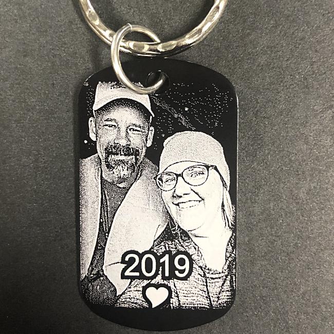 Photo Engraved Custom Dog Tag Keychain with Photograph for Couples Wedding or Anniversary