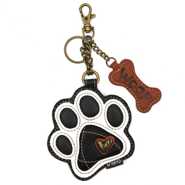 CHALA Paw Print B&W Key Fob, Coin Purse, Purse Charm - Enchanted Memories, Custom Engraving & Unique Gifts
