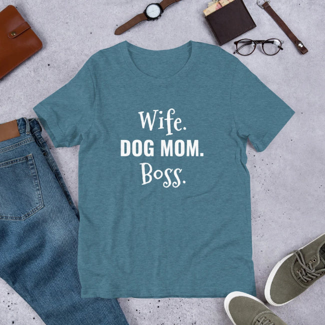 Wife Dog Mom Boss - Custom Short Sleeve Unisex T-Shirt - Enchanted Memories, Custom Engraving & Unique Gifts