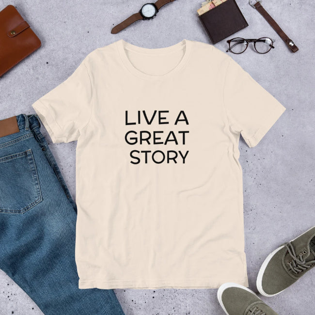 Live A Great Story Custom Short-Sleeve Unisex T-Shirt - Enchanted Memories, Custom Engraving & Unique Gifts